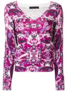 Frankie Morello Printed V-neck Sweater - Pink & Purple
