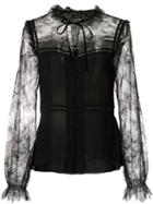 Elie Tahari Sheer Longsleeves Blouse, Women's, Size: Large, Black, Silk/nylon