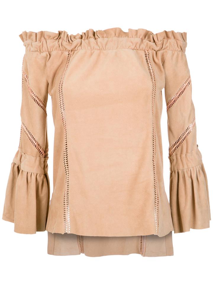 Andrea Bogosian Off The Shoulder Chamois Blouse - Nude & Neutrals