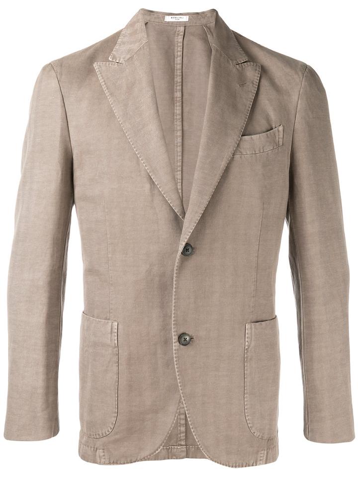 Boglioli Herringbone Blazer, Men's, Size: 48, Brown, Cotton/linen/flax/cupro
