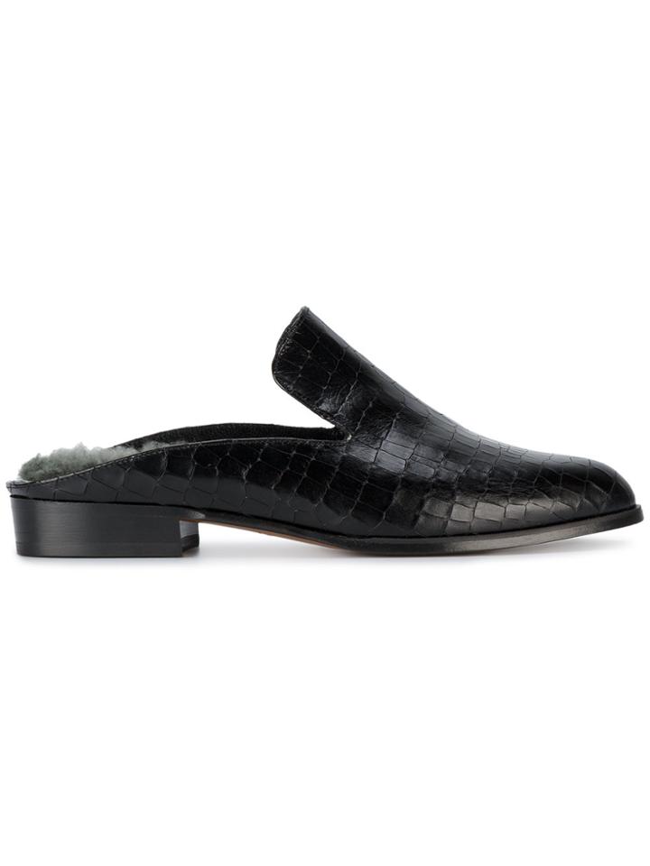 Robert Clergerie Alice Croco Effect Shearling Mules - Black