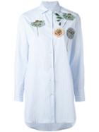 Valentino - Floral Detail Pinstripe Shirt - Women - Silk/cotton/polyester/metallic Fibre - 42, Women's, Blue, Silk/cotton/polyester/metallic Fibre