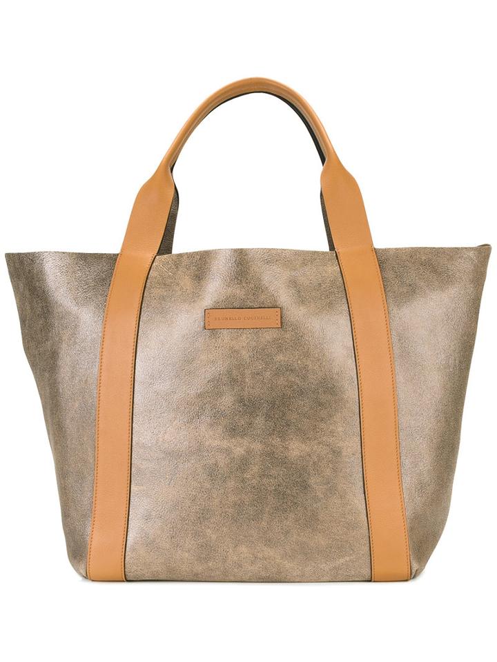 Brunello Cucinelli Double Handles Tote, Women's, Grey, Leather