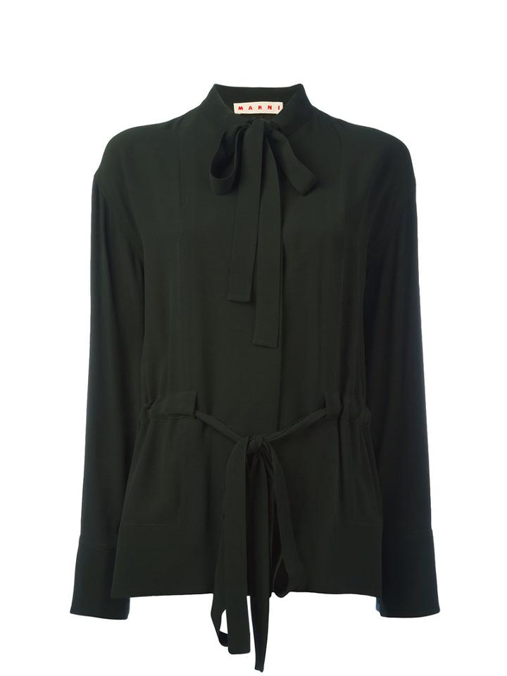 Marni Pussy Bow Placket Blouse, Women's, Size: 38, Green, Viscose/acetate