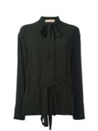 Marni Pussy Bow Placket Blouse, Women's, Size: 38, Green, Viscose/acetate