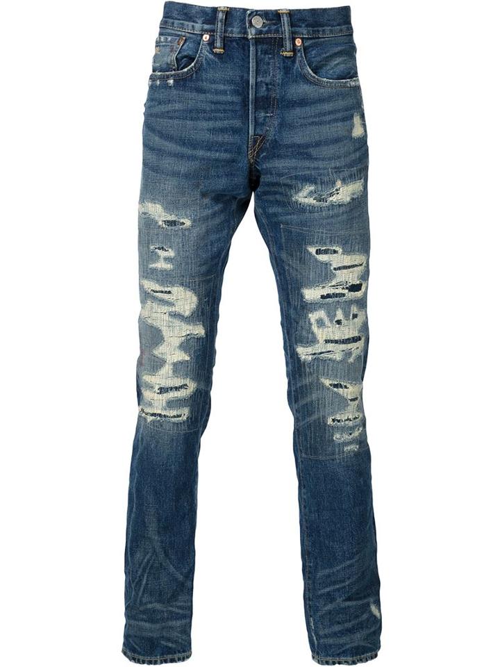 Rrl Distressed Jeans, Men's, Size: 34/32, Blue, Cotton