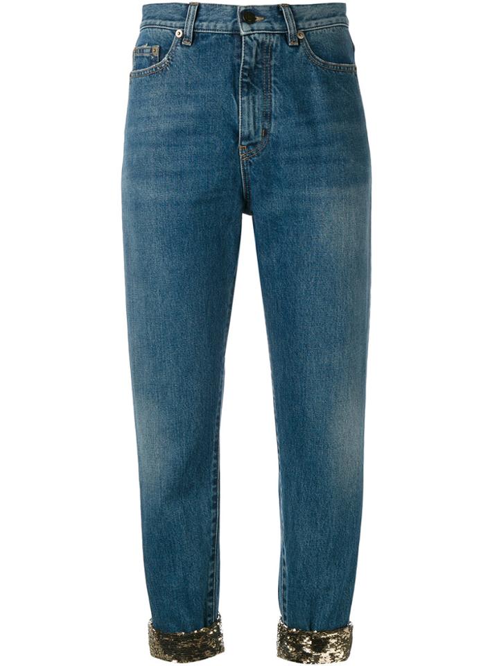 Saint Laurent Sequin Turn-up Jeans - Blue
