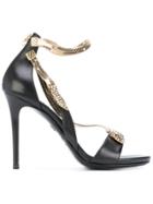 Roberto Cavalli Snake Motif Stiletto Sandals - Black