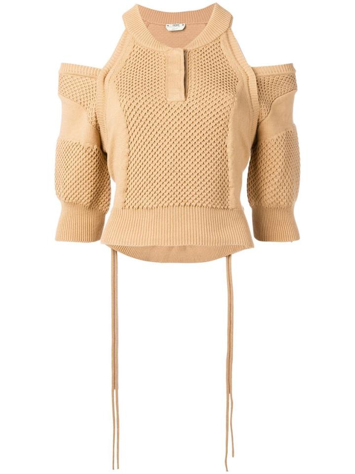 Fendi Off Shoulder Knitted Sweater - Neutrals