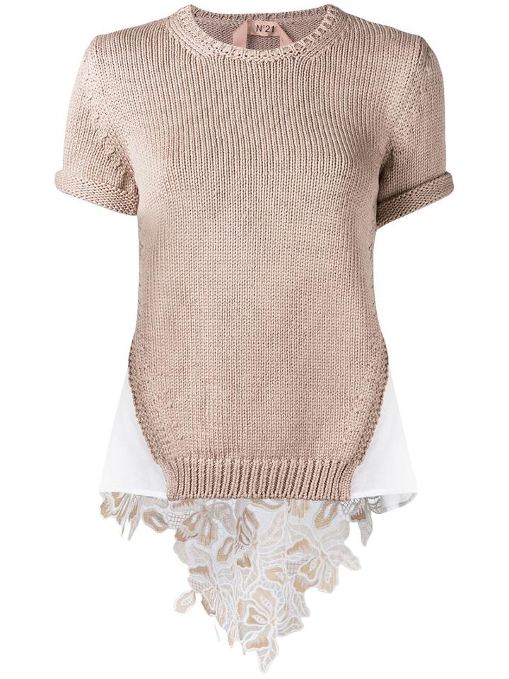 No21 - Layered Effect Cut-out Back Top - Women - Cotton/polyester - 44, Nude/neutrals, Cotton/polyester