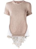 No21 - Layered Effect Cut-out Back Top - Women - Cotton/polyester - 44, Nude/neutrals, Cotton/polyester