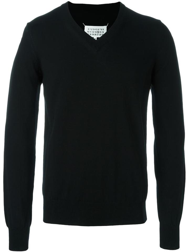 Maison Margiela V-neck Jumper, Men's, Size: Small, Black, Cotton
