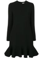 Victoria Victoria Beckham - Ruffled Hem Longsleeved Dress - Women - Silk/polyester - 10, Black, Silk/polyester