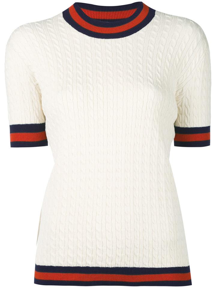 Gucci - Web Trim Cable Knit Top - Women - Cotton/polyester - L, Nude/neutrals, Cotton/polyester