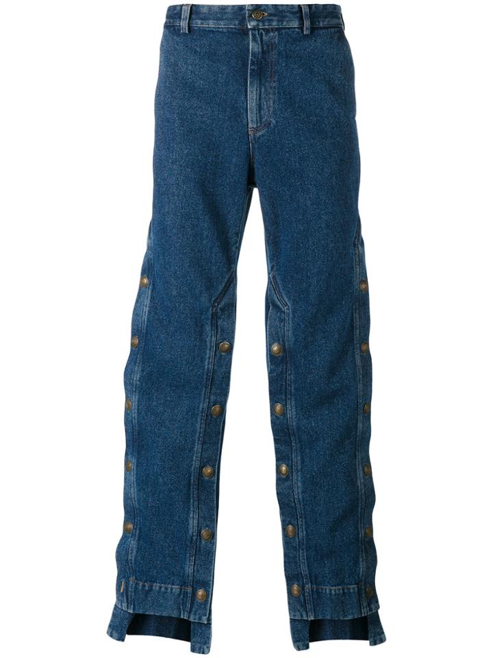 Y / Project Decorative Button Wide-leg Jeans - Blue