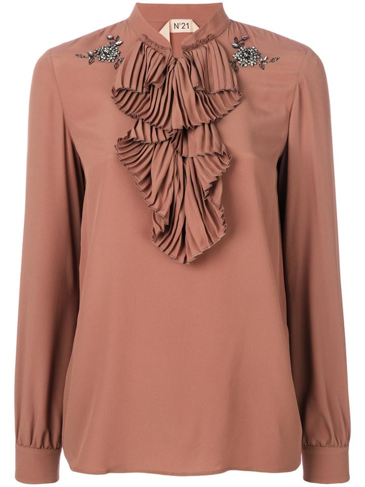 No21 Ruffle Bib Blouse - Pink & Purple