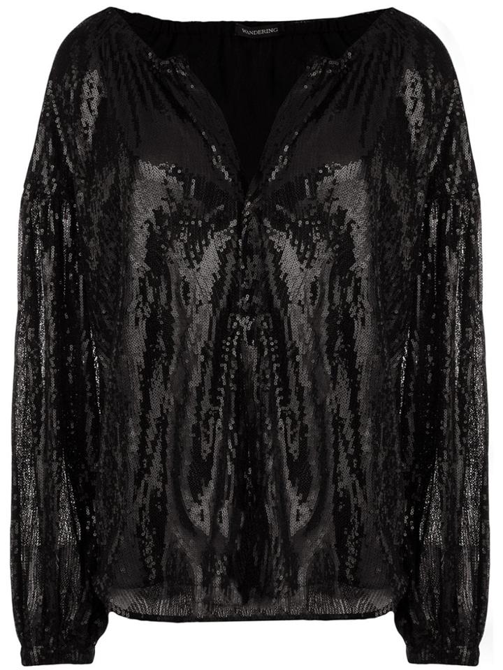 Wandering Sequined Flared Blouse - Black