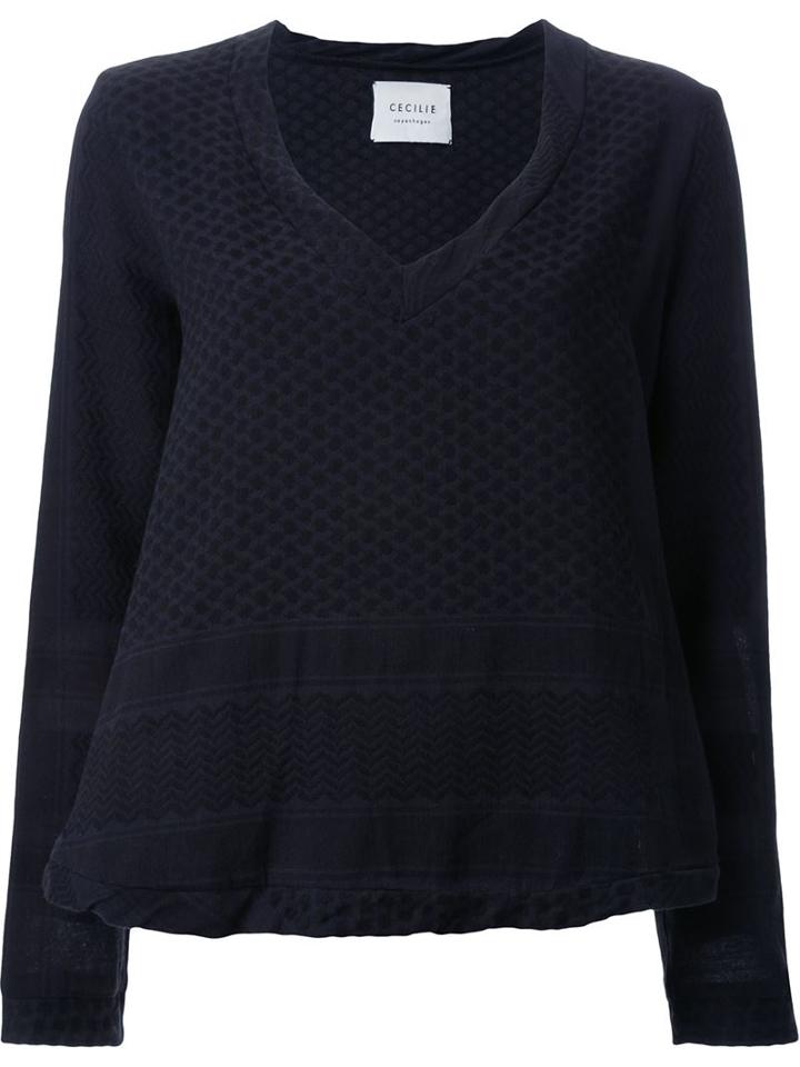 Cecilie Copenhagen Keffiyeh Jacquard V-neck Top, Women's, Black, Cotton