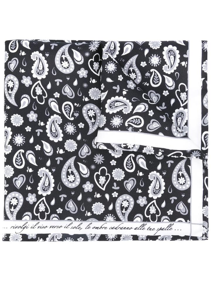 Fefè - Paisley Print Pocket Square - Unisex - Silk - One Size, Black, Silk