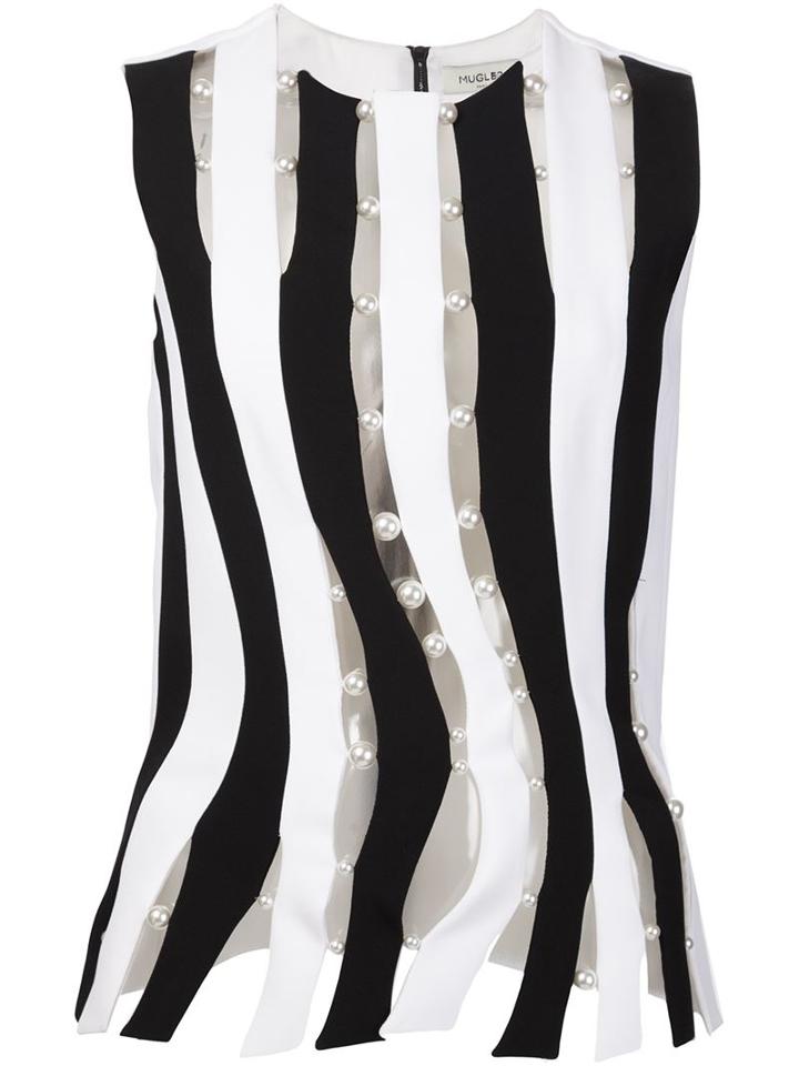 Mugler Pearl Embellished Cut-out Top