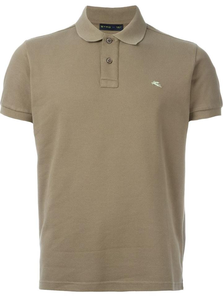 Etro Logo Embroidered Polo Shirt, Men's, Size: S, Grey, Cotton