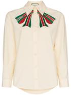 Gucci Web Bow Embroidered Cotton Blouse - Nude & Neutrals