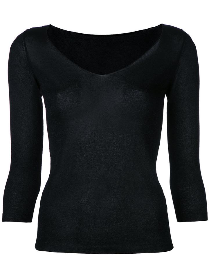 Roberto Collina Fine Knit V-neck Jumper, Women's, Size: Small, Black, Polyester/viscose