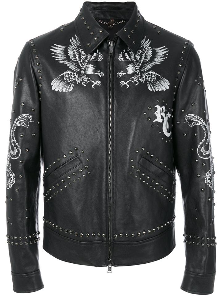 Roberto Cavalli Printed Studded Jacket - Black