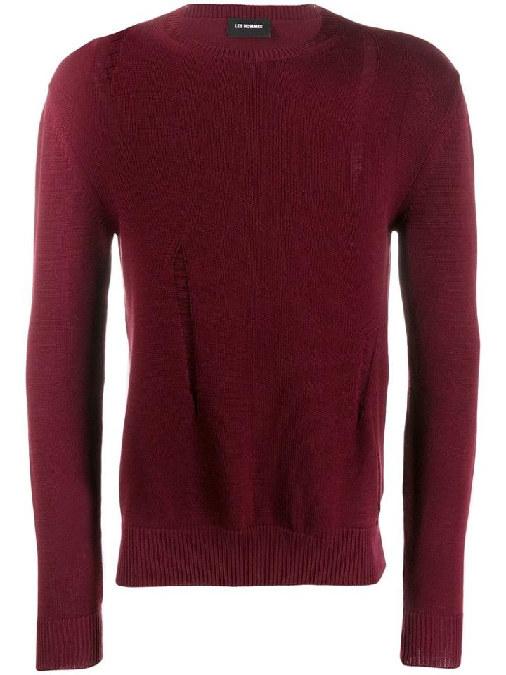 Les Hommes Distressed Detail Jumper - Red