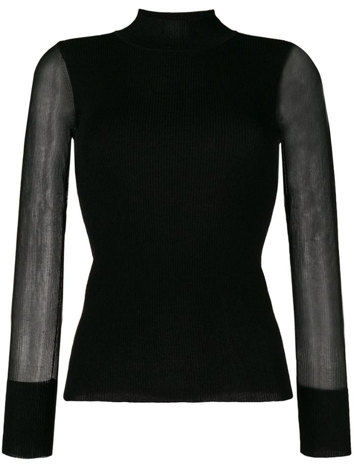 Edward Achour Paris Sheer Sleeves Ribbed Jumper - Black