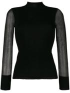 Edward Achour Paris Sheer Sleeves Ribbed Jumper - Black