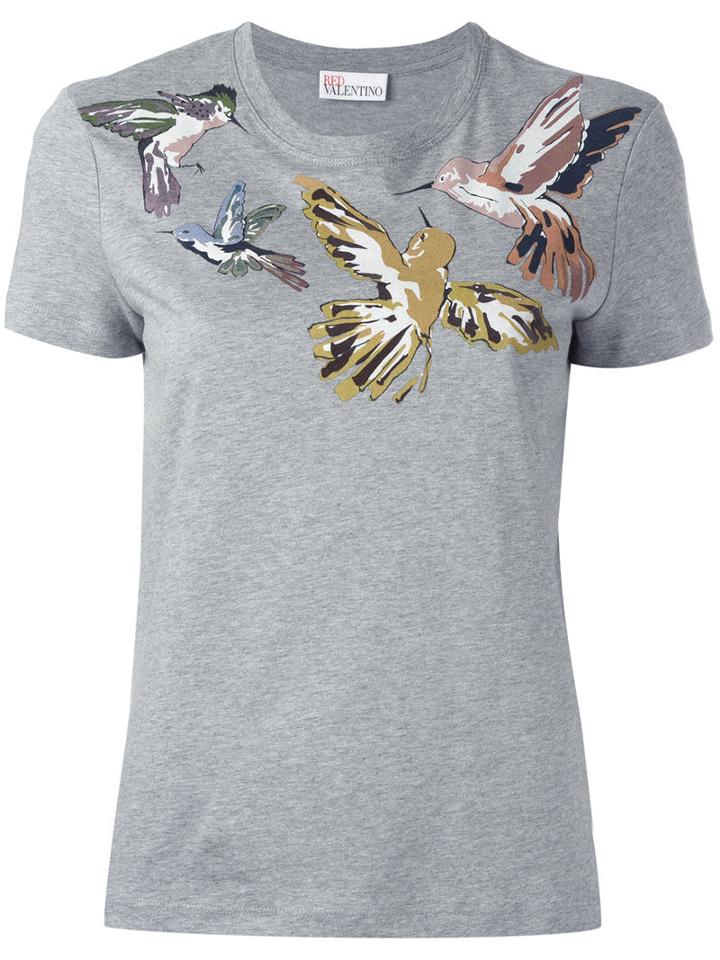 Red Valentino - Bird Print T-shirt - Women - Cotton - S, Grey, Cotton