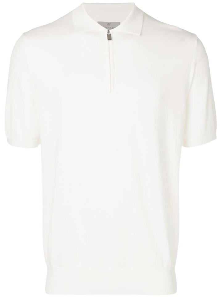 Canali Zipped Polo Top - White