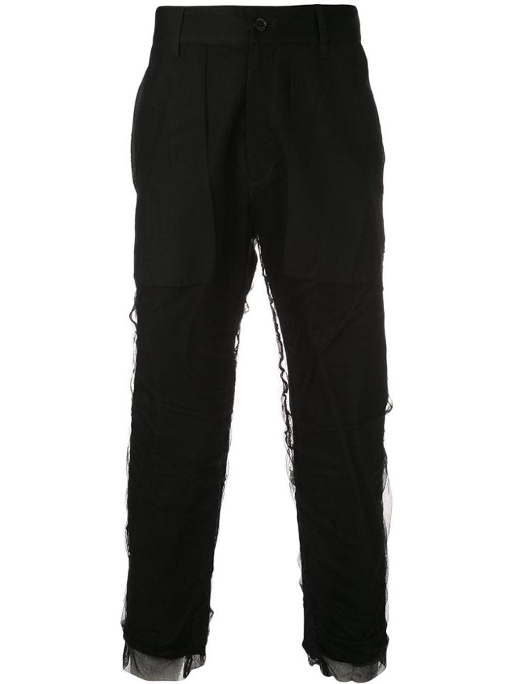 Ann Demeulemeester Mesh Overlay Cropped Trousers - Black