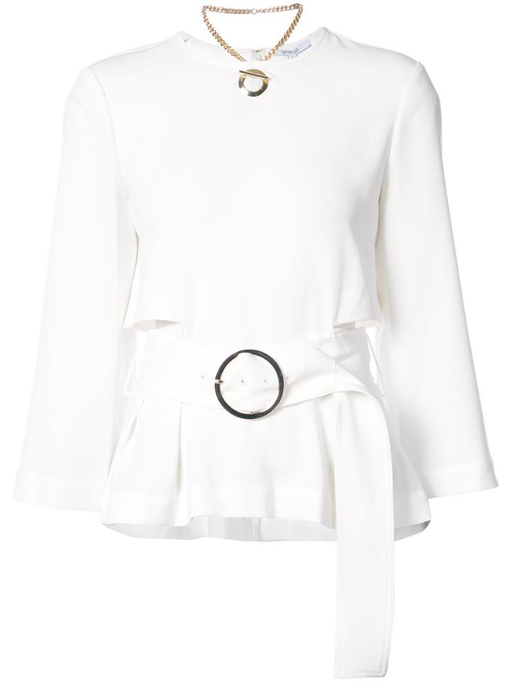 Derek Lam 10 Crosby Long Sleeve Belted Top - White
