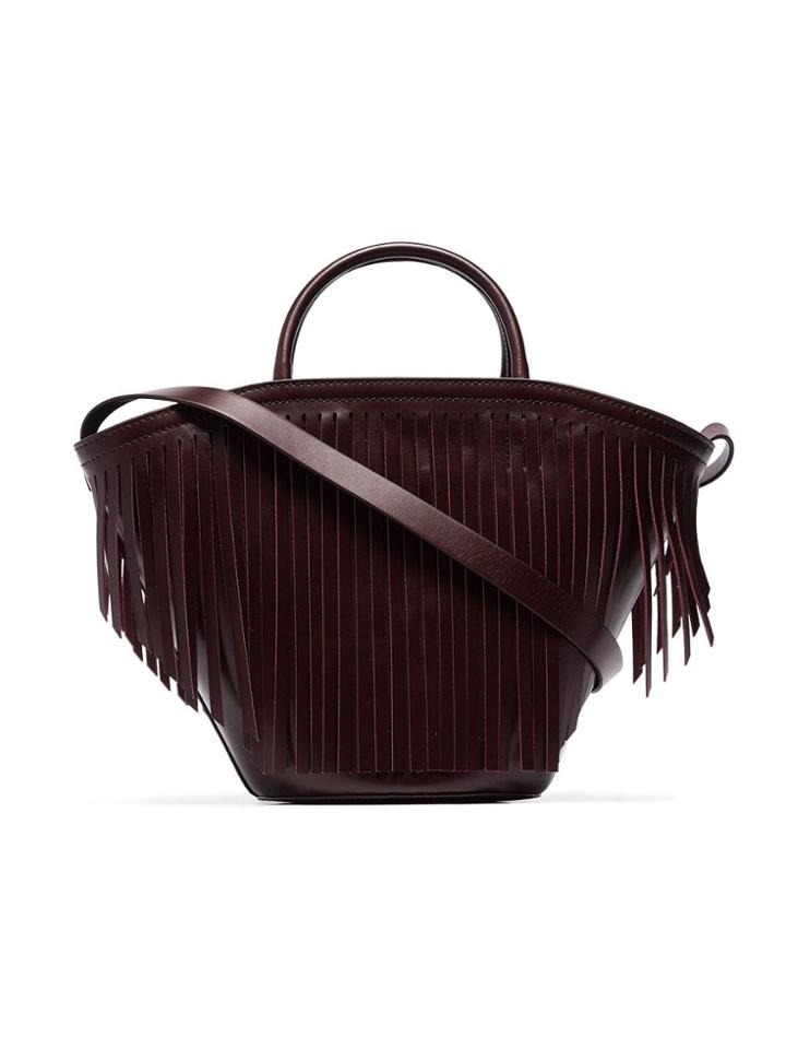 Trademark Burgundy Leather Fringed Tote Bag - Red