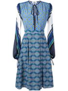 Msgm - Multi-print Flared Dress - Women - Silk - 40, Blue, Silk