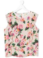 Bellerose Kids Teen Ruffled Floral-print Top - Nude & Neutrals