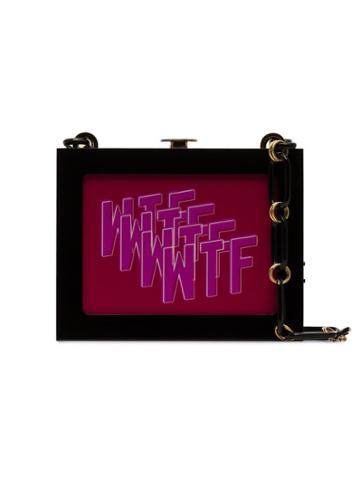 Rei Ne Black And Pink Wtf Print Plexiglass Clutch Bag