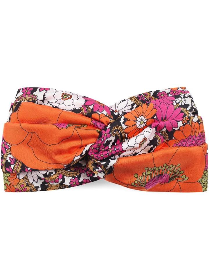 Gucci Floral Print Bow Hair Clip - Orange