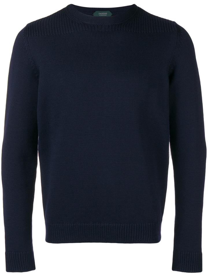 Zanone Ribbed Shoulder Sweater - Blue
