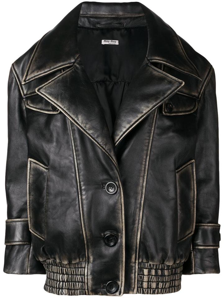 Miu Miu Learther Button Coat - Black