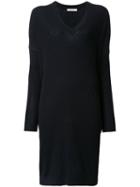 6397 V-neck Ribbed Detail Dress, Women's, Size: Small, Black, Wool