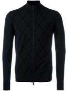 Giorgio Armani Diamond Pattern Zip Cardigan, Men's, Size: 58, Blue, Virgin Wool/polyester