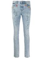 Philipp Plein Rhinestone Charm Distressed Skinny Jeans - Blue