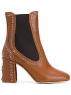 Miu Miu Eyelet-embellished Ankle Boots - Brown