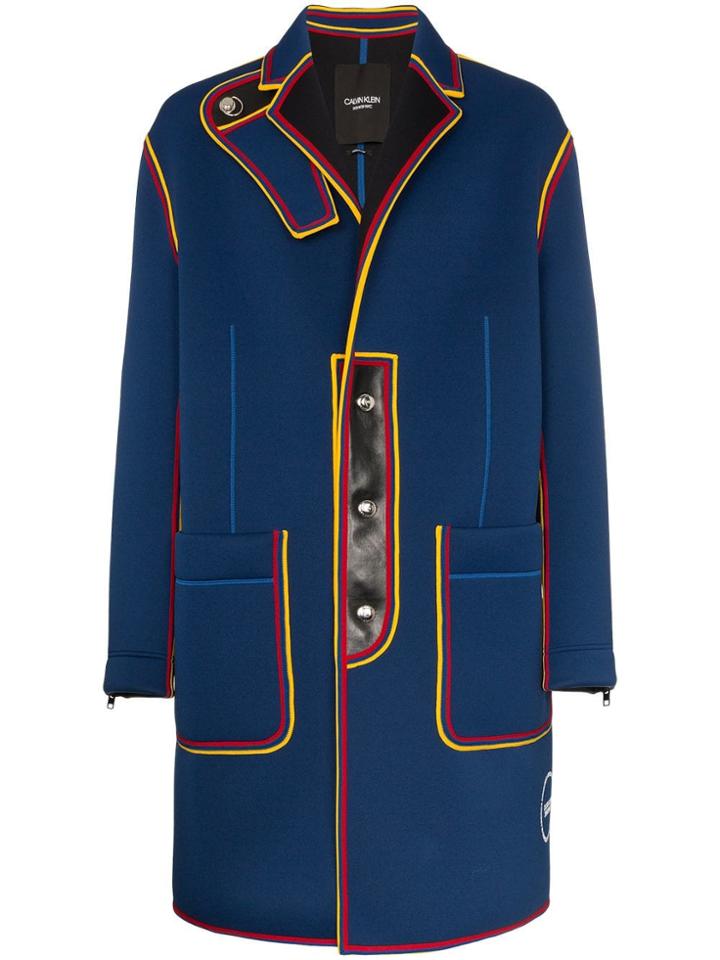 Calvin Klein 205w39nyc Military Style Contrast Trim Trench Coat - Blue