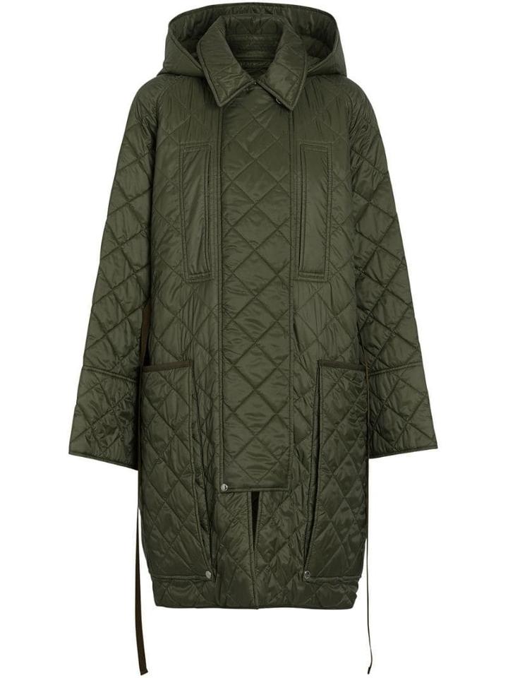 Burberry Diamond Quilted Hooded Coat - Green