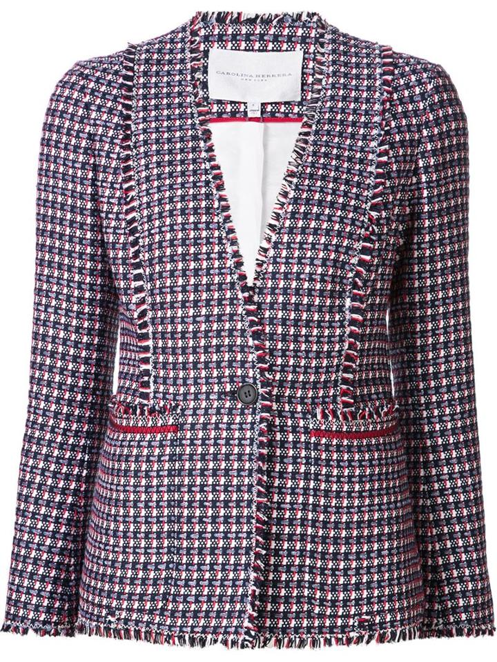 Carolina Herrera Fringed Hem Check Blazer
