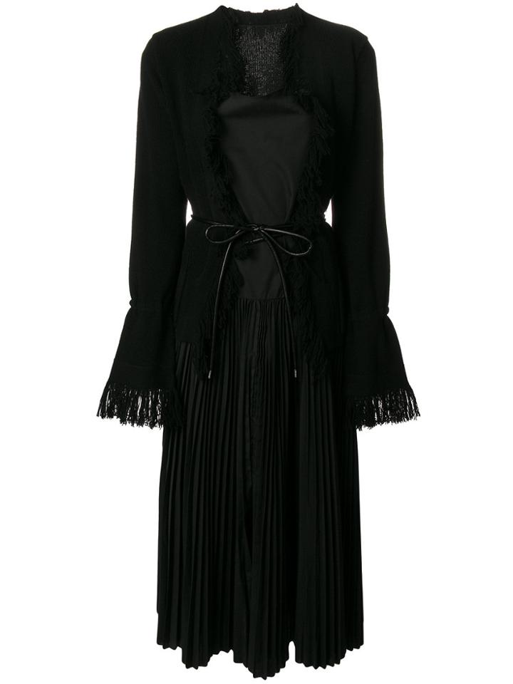 Sacai Belted Pleated Dress - Black